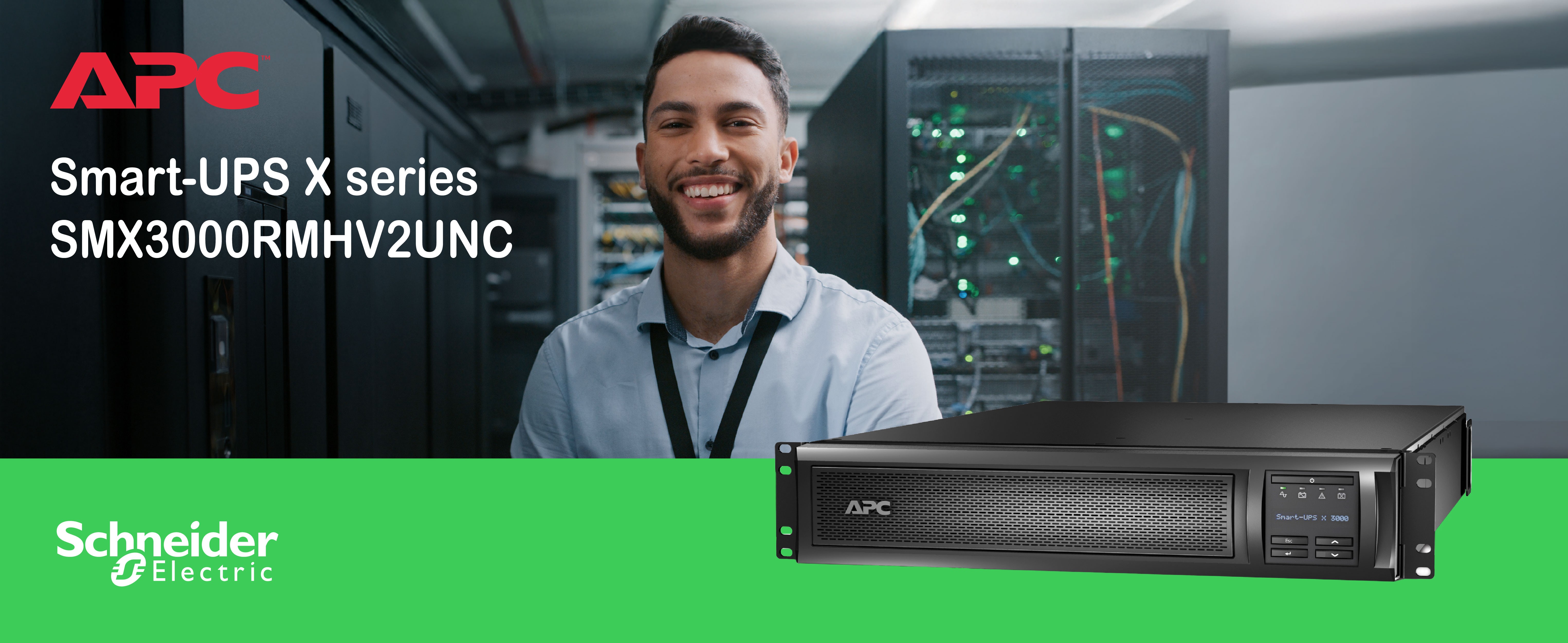 man in a data centre in the background