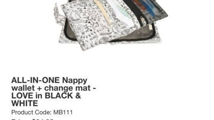 Melobaby nappy wallet black and white OR