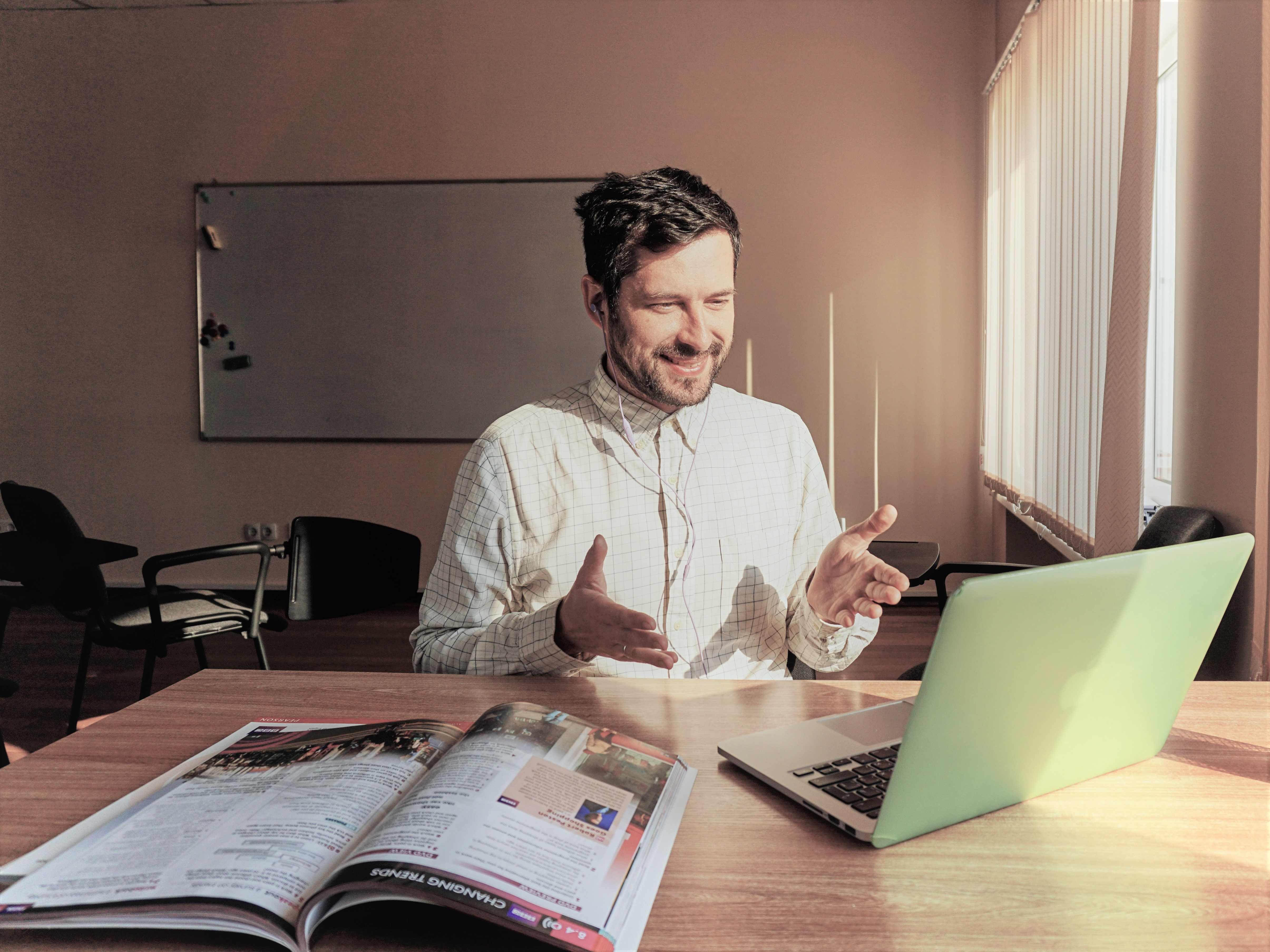 Man on a virtual video call on his laptop