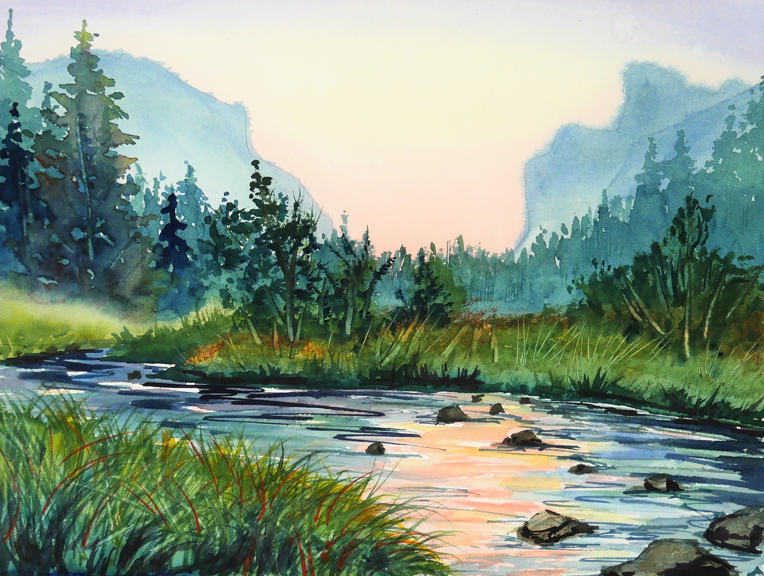 Watercolor Painting Tutorial, Misty Scenery
