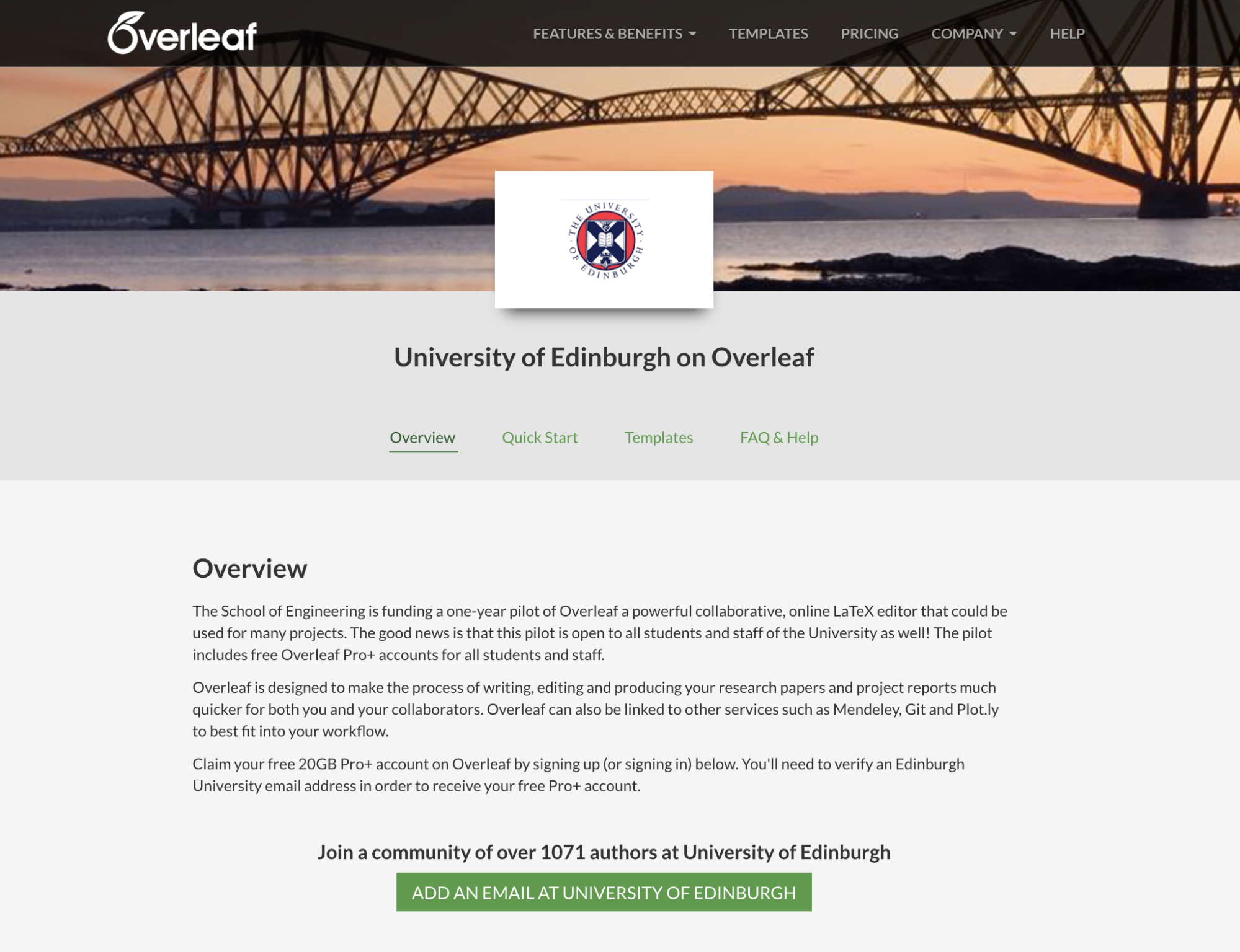 Screenshot showing the University of Edinburgh authoring portal on Overleaf.