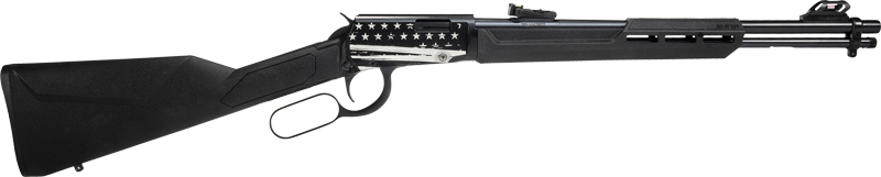 Rossi RL22181SYEN21 Rio Bravo 22 LR 15+1 18″ Black Polished Alloy Steel Barrel, Black w/Engraved US Flag Aluminum Receiver, Black Synthetic Fixed Stock