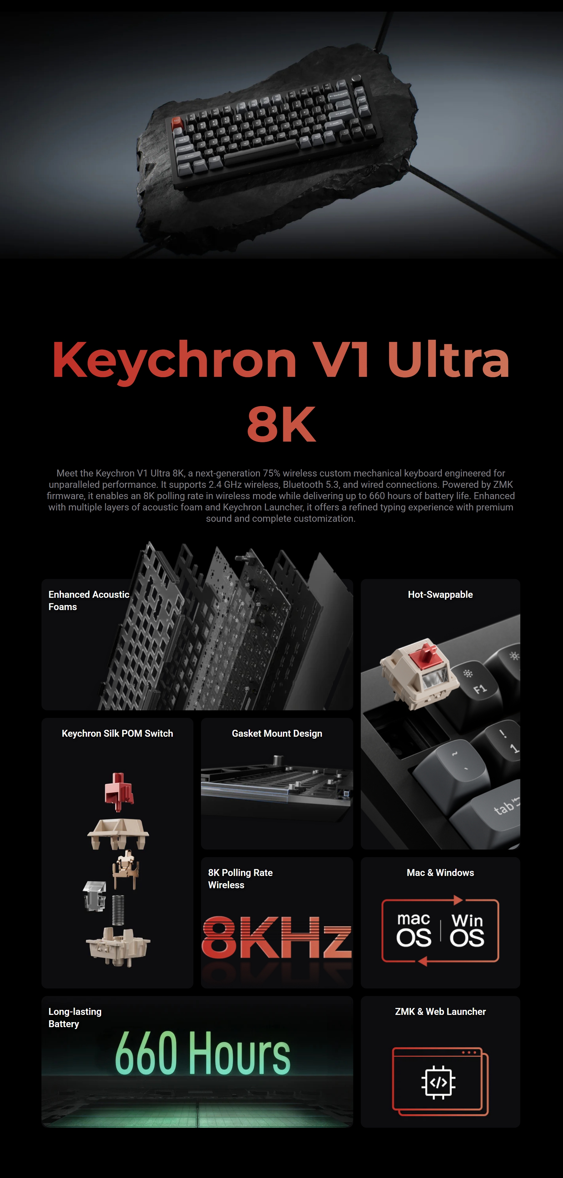 Keychron V1 Ultra 8K Wireless Mechanical Keyboard, Banana Silk POM