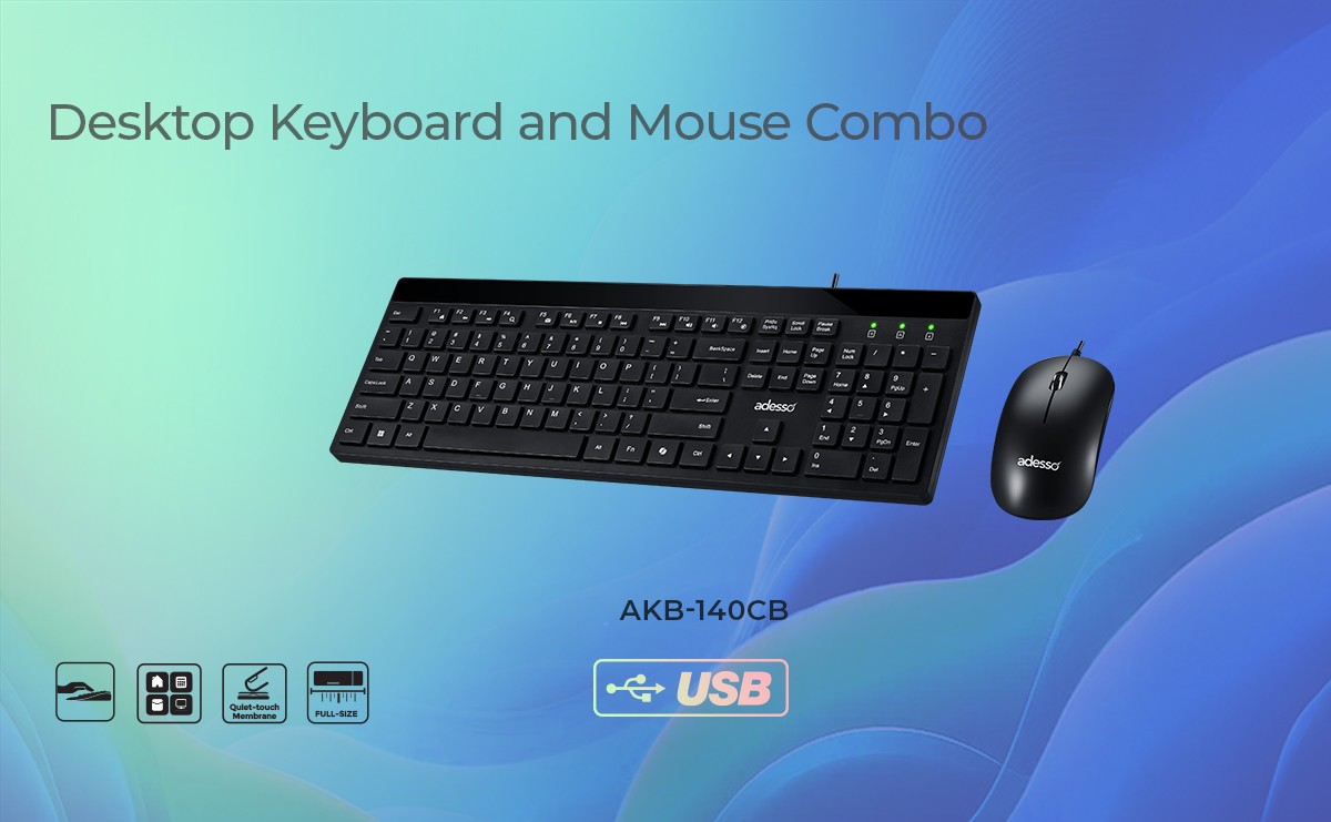 The Adesso AKB-140CB is a sleek USB low-profile keyboard and mouse combo
