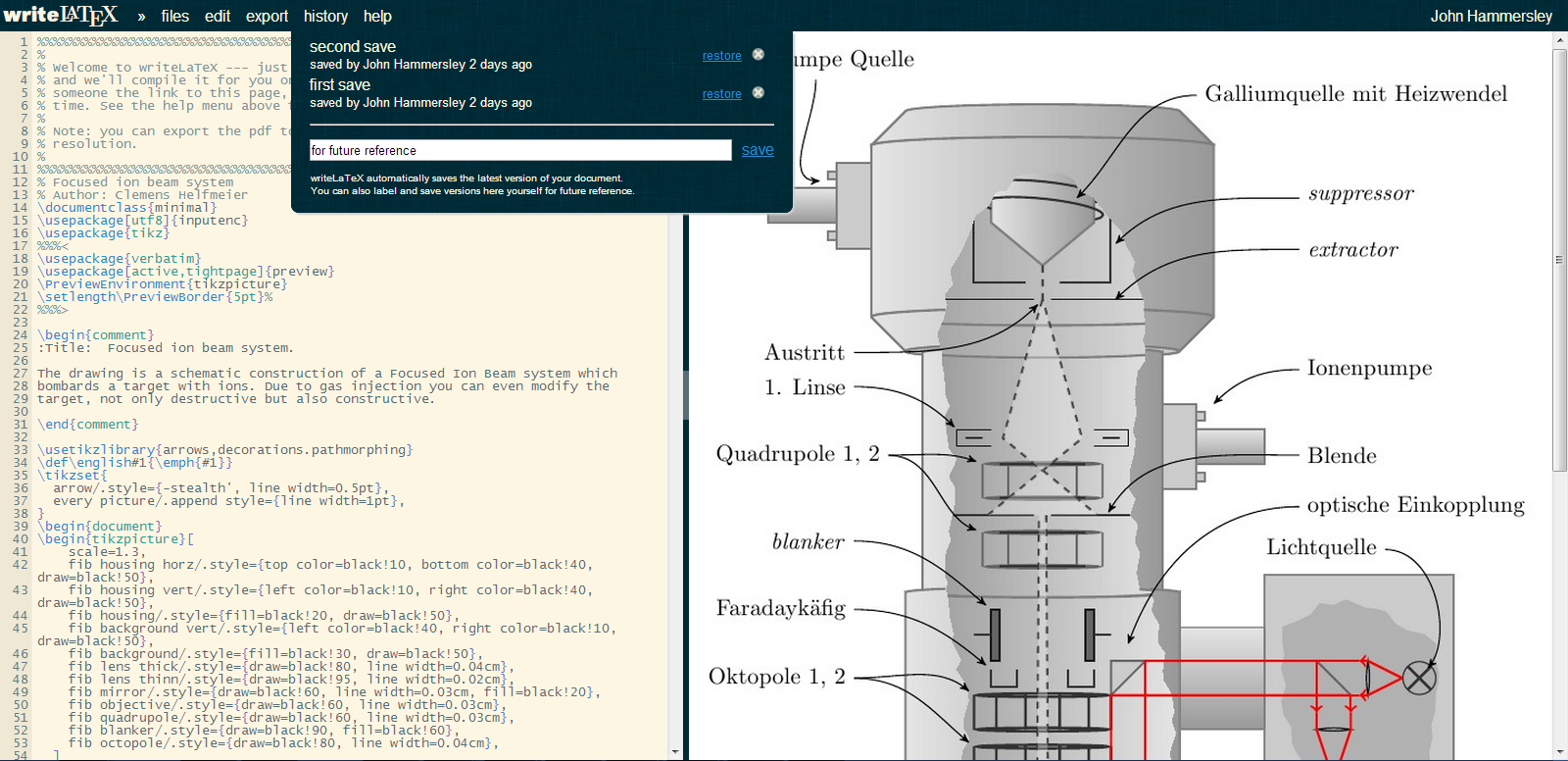 WriteLaTeX Save and Restore Version History Feature