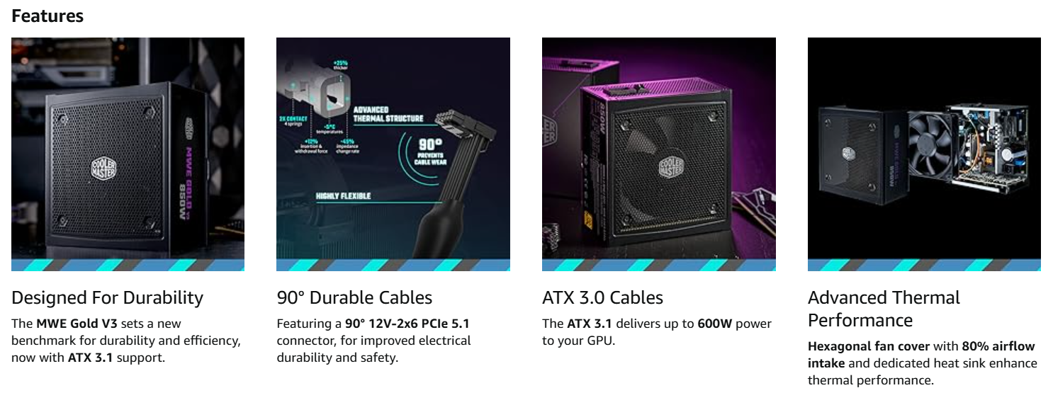 Cooler Master MWE Gold 850 V3 Fully Modular Power Supply - 850W 80