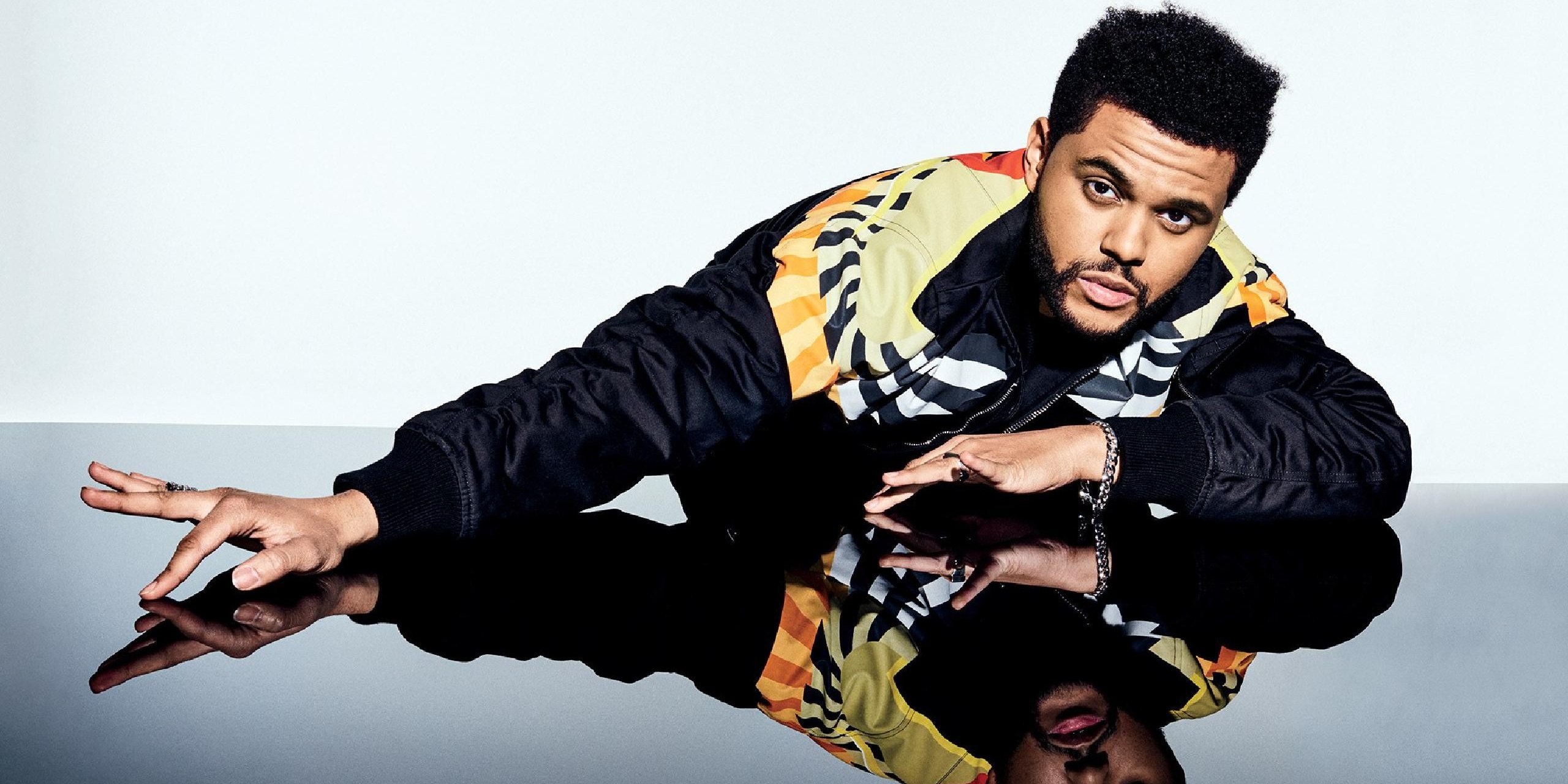 Musician The Weeknd leaning forward.