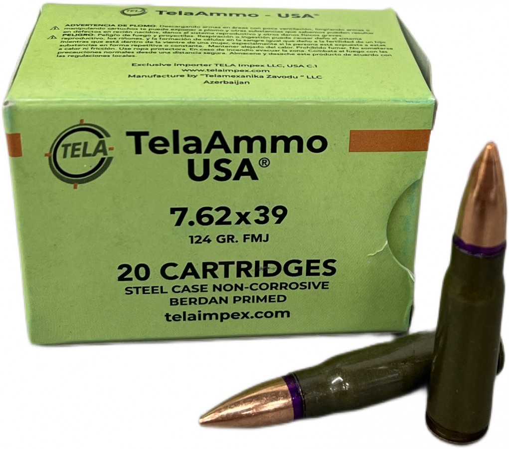 7 62 x 39 telaammo usa 124 gr full metal jacket steel case 20 round box