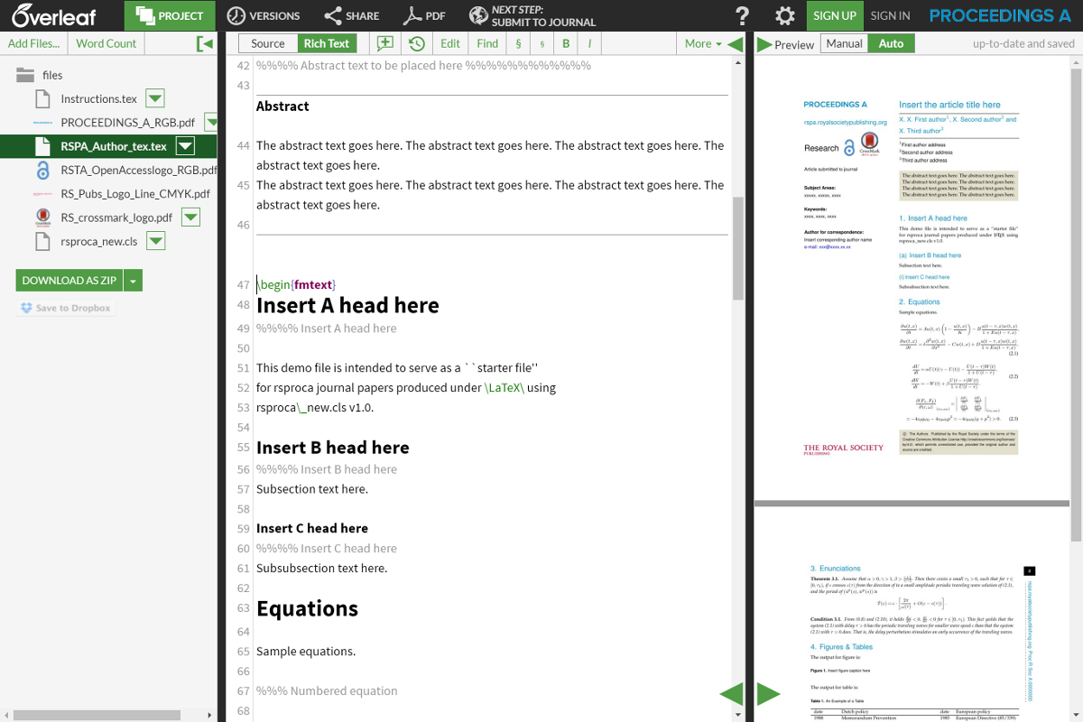 The Royal Society's Proceedings A Template in Overleaf