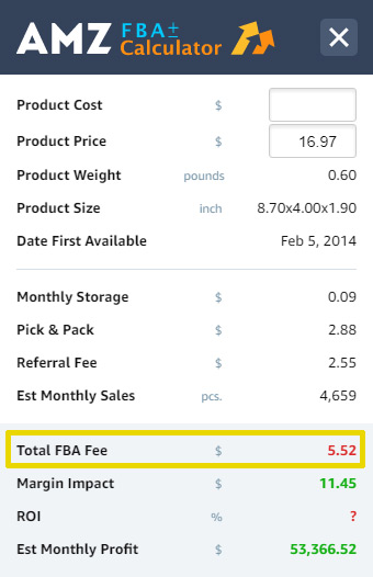 FBA Calculator For Amazon chrome extension